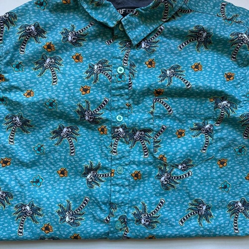 RF Brand Punk Tiki Hawaiian Skull Men's Button Down Shirt Size Medium M